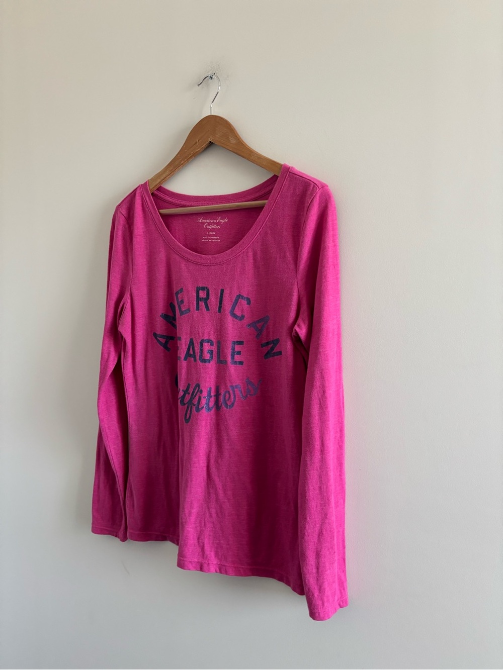 Y2K VTG American Eagle T-Shirt Pink Logo Spellout Long Sleeve Womens L Preppy - Picture 4 of 10